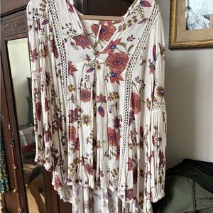 Free People Floral Blouse - Cream and Red